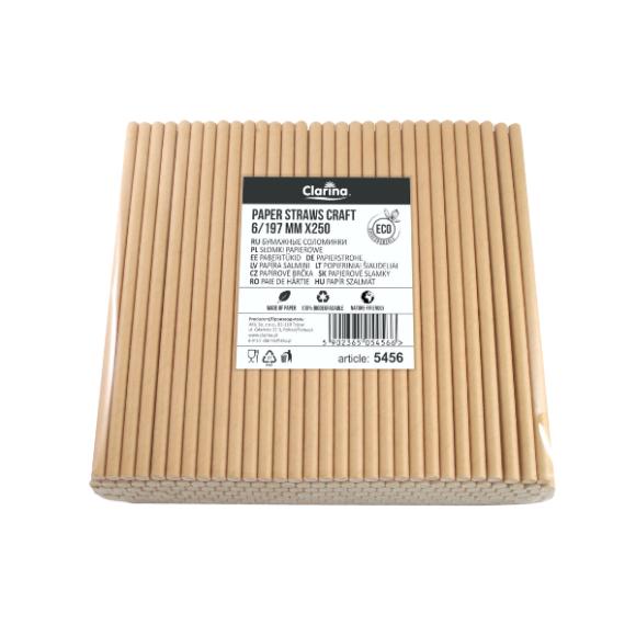 Słomki papierowe KRAFT brązowy 6/197mm Clarina (5456) 250 szt.