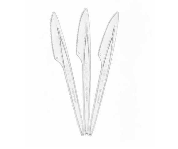 Nóż plastikowy TRANSPARENTNY PREMIUM wielokrotnego użytku 50 szt. 