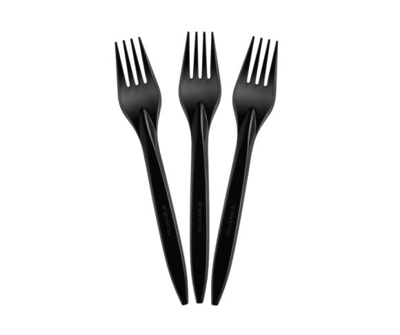 Widelec plastikowy czarny PREMIUM wielokrotnego użytku 50 szt.