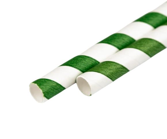 Słomka papierowa w paski zielone śr.6mm dł.197mm 100szt. 