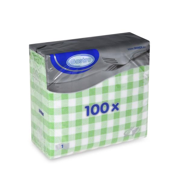 Serwetki papierowe KARO Zielono Biała Krata 1-warstwowa 33x33cm 100szt  (2)