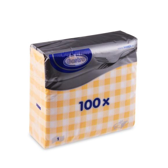 Serwetki papierowe KARO Żółto Biała Krata 1-warstwowe 33x33cm 100szt. (2)