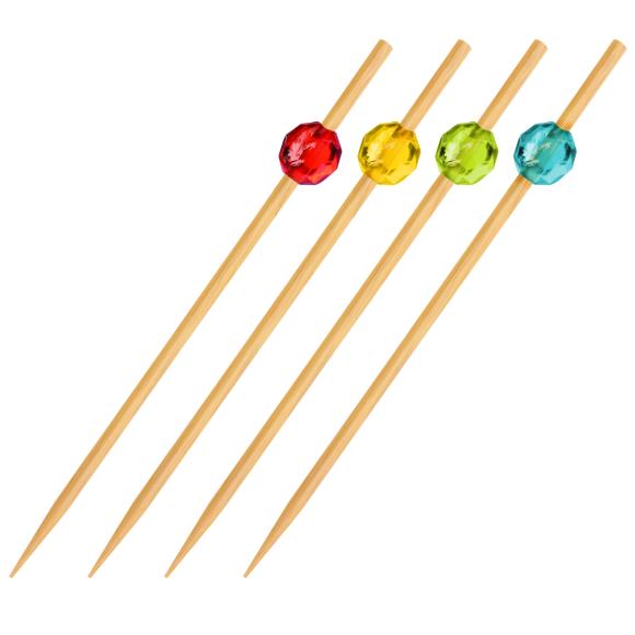 Patyczek Bambusowy Wykałaczki bankietowe zakończone diamentowym koralikiem 12cm 100szt. (1)