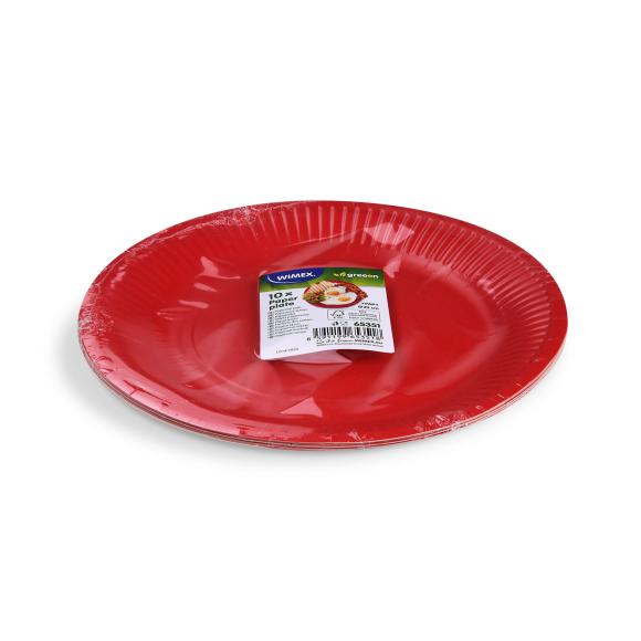 Talerzyk papierowy tekturowy CZERWONY Urodziny Przyjęcie śr. 23cm 10szt (2)