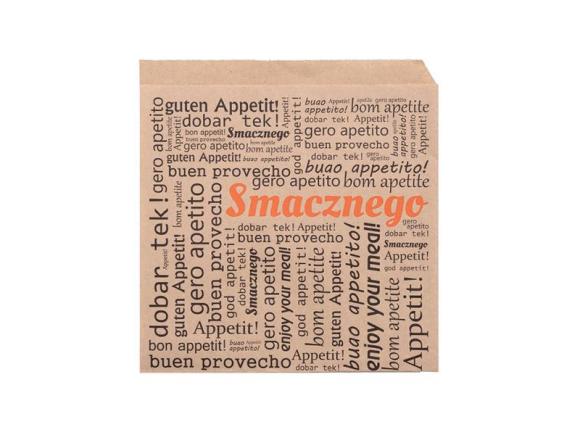 Koperta brązowa na KEBABA i BURGERA z nadrukiem SMACZNEGO 150x160 200szt. (1)