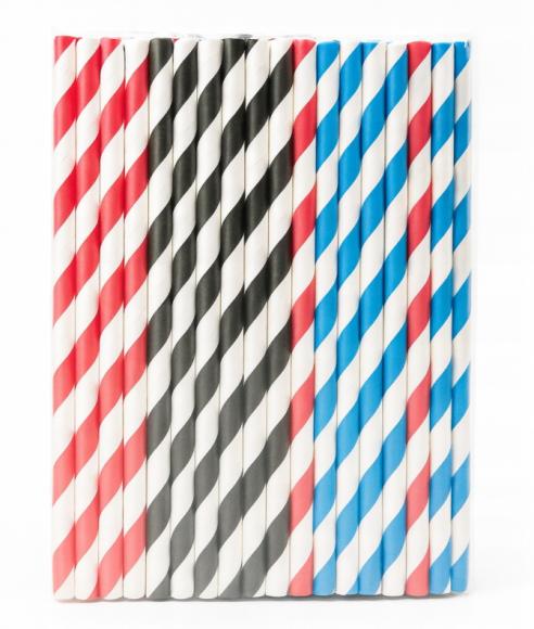 Słomki Papierowe 8/197mm Paski Mix Kolorów 100szt. (1)