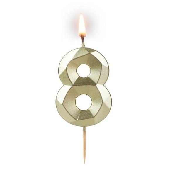 Świeczka złota diamentowa z cyferką 8 5,8cm Diament Złota 1szt (1)