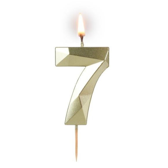 Świeczka złota diamentowa z cyferką 7 5,8cm Diament Złota 1szt (1)