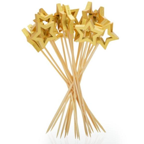 Patyczki wykałaczki bankietowe do przekąsek Gwiazda Złota 12cm 100szt. (1)