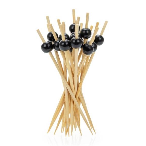 Patyczki wykałaczki bambusowe o przekąsek Kulka Czarna 12cm 100szt. (1)