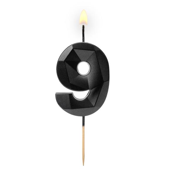 Świeczka diamentowa CZARNA z cyferką 9 5,7cm 1szt (1)