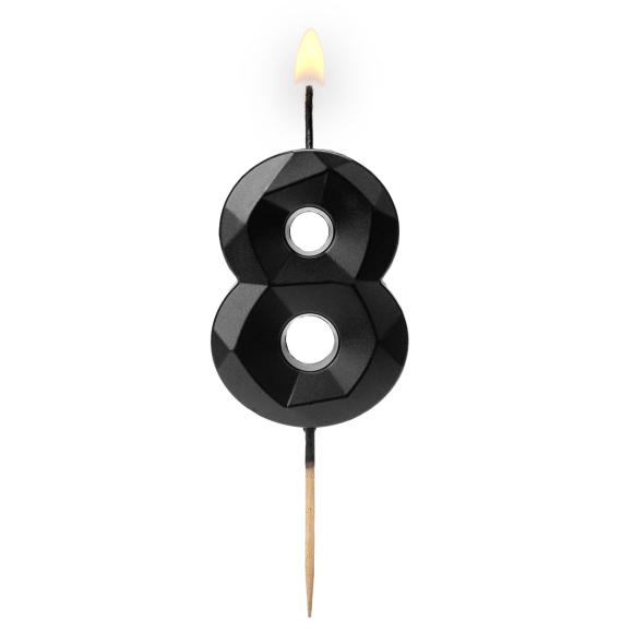 Świeczka diamentowa CZARNA z cyferką 8 5,7cm 1szt (1)