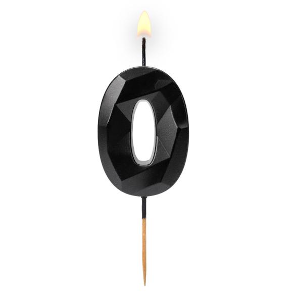 Świeczka diamentowa CZARNA z cyferką 0 5,7cm 1szt (1)