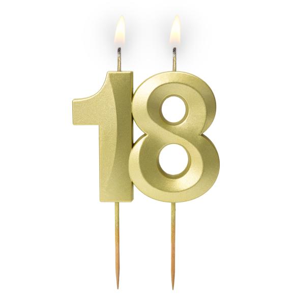 Złota satynowa świeczka urodzinowa 18 5,9 cm + podstawka 1szt (1)