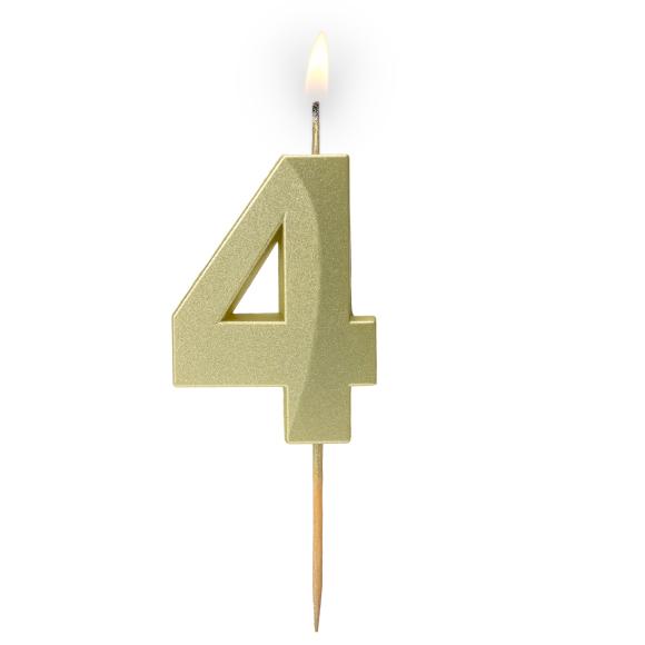 Złota satynowa świeczka urodzinowa z cyferką 4 5,9 cm + podstawka 1szt (1)