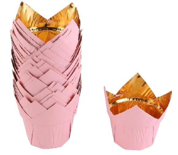 Papilotki Forma do muffinek tulipan RÓŻOWO ZŁOTY 50x70 mm 50 szt. (1)