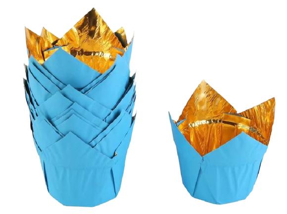 Papilotki Forma do muffinek tulipan NIEBIESKO ZŁOTY 50x70 mm 50 szt. (1)