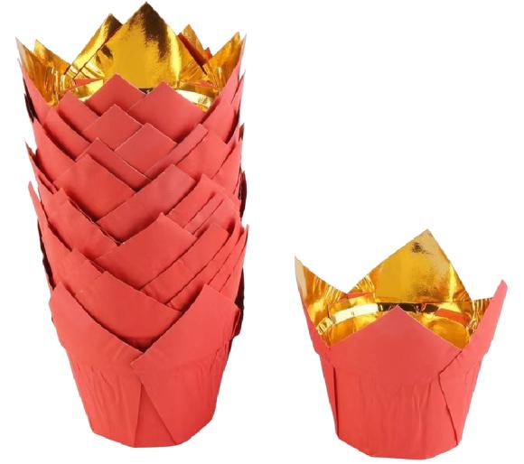 Papilotki Forma do muffinek tulipan ZŁOTO CZERWONY 50x70 mm 50 szt. (1)