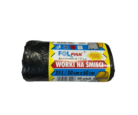 Worki sanitarne na śmieci HDPE CZARNE 50x60cm 35L  50 szt. (1)