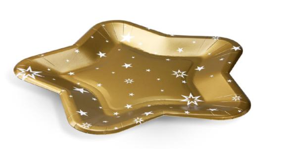 Talerzyk papierowy tekturowy ZŁOTA GWIAZDA urodziny przyjęcie śr. 25cm 6szt (1)