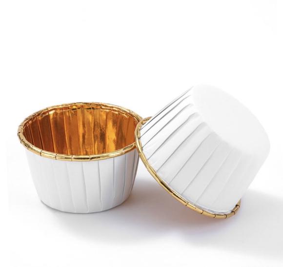 Papilotki metalizowane do muffinek Foremki do babeczek ZŁOTO-BIAŁE 100szt. (1)