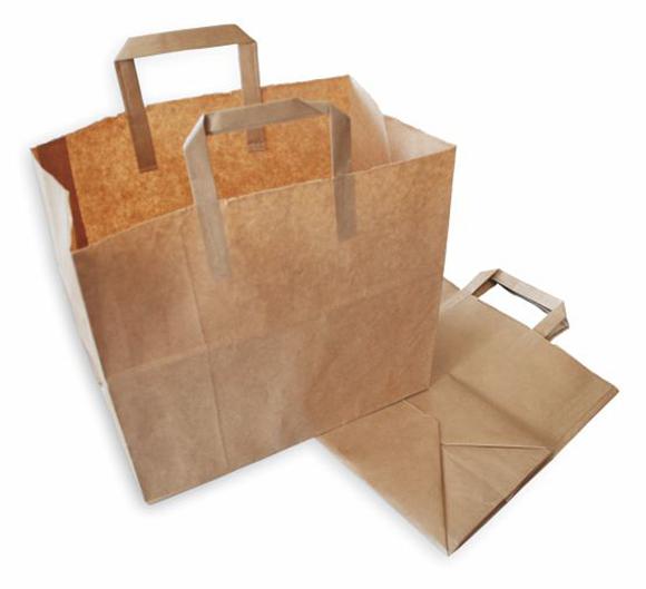 Torby papierowe szare/ brązowe z uchwytem płaskim 32x29x17cm 200 sztuk (1)