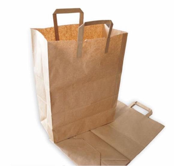 Torba papierowa klockowa z uchwytem płaskim BRĄZOWA 32x17x45cm 200szt. (1)