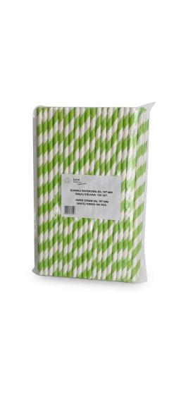 Słomka papierowa w paski zielone śr.6mm dł.197mm 100szt.  (1)