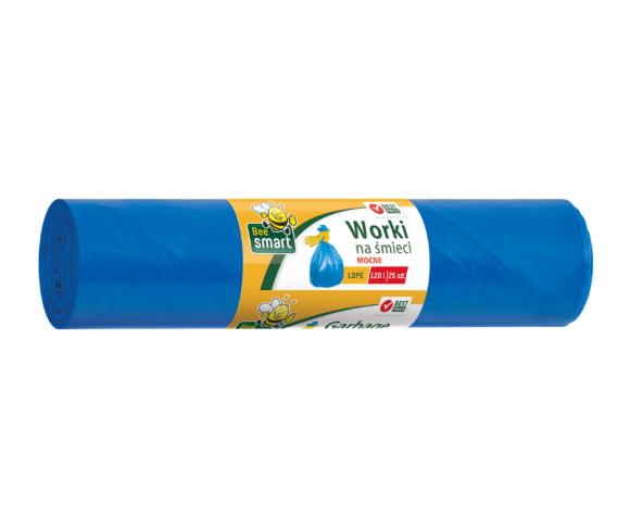 Worki na śmieci niebieskie MOCNE LDPE BEE SMART 120L 25SZT (1)