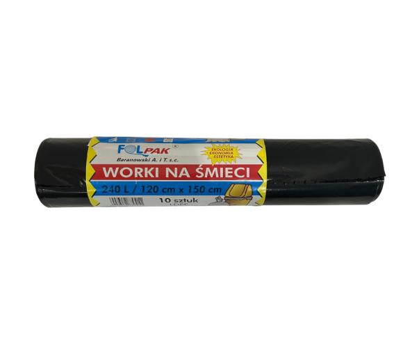 Worki sanitarne na śmieci LDPE CZARNE MOCNE 120x150cm 240L 10 szt. (1)