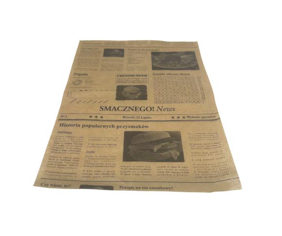 Papier PE brązowy  z nadrukiem GAZETA na burgery 30x40cm 1000szt (1)