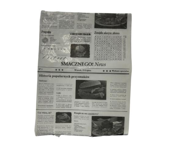 Papier PE biały powlekany do burgerów z nadrukiem GAZETA 30x40cm 1000szt. (1)