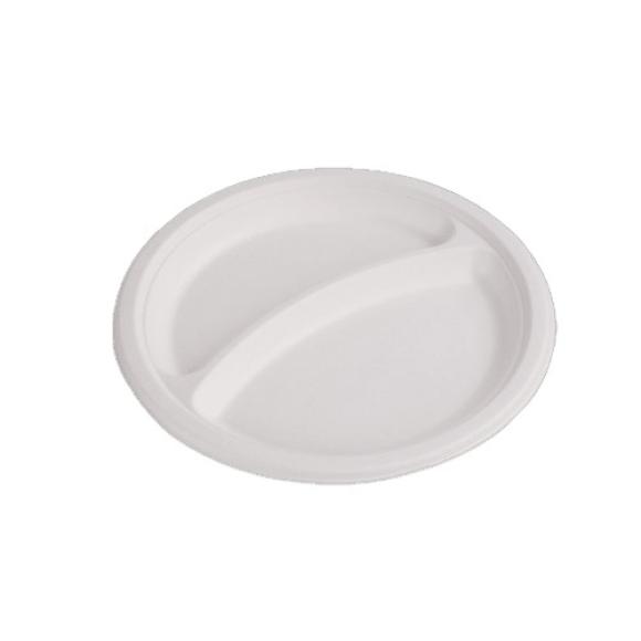Talerz dwudzielny BIAŁY pulpa trzciny cukrowej średnica 22,5 cm 50szt. (1)