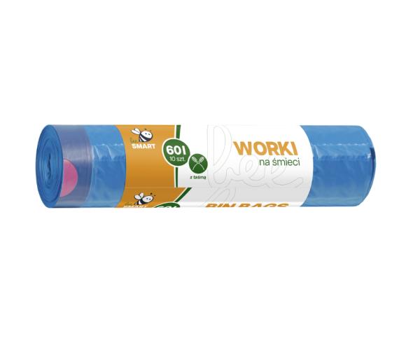 WORKI NA ŚMIECI NIEBIESKI BEE SMART Z TAŚMĄ 60L 10SZT (2)