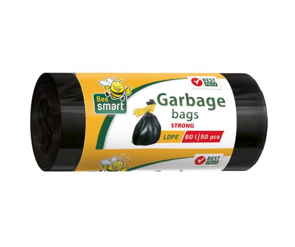 Worki na śmieci czarne LDPE MOCNE BEE SMART 60L 50szt. (1)