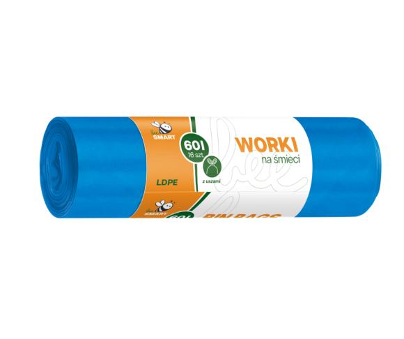 WORKI NA ŚMIECI NIEBIESKIE Z USZAMI BEE SMART 60L 16SZT (1)