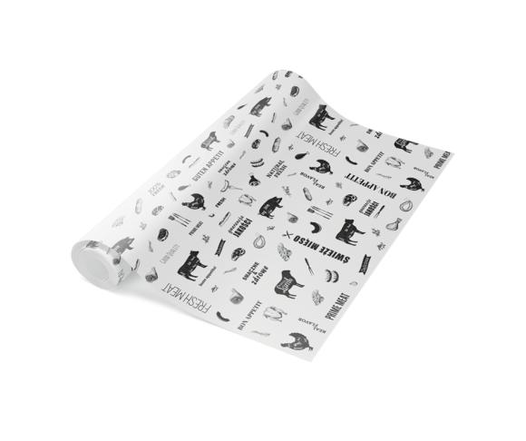 Papier biały PE z nadrukiem rodzajów mięsa szerokość 35cm Rolka 10 kg! (1)