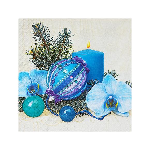 Serwetka świąteczna na Boże Narodzenie NIEBIESKI STROIK 33x33cm 3W 20szt. (1)