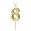Obrazek dla: Złota satynowa świeczka urodzinowa z cyferką "8" 5,9 cm + podstawka 1szt