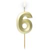 Obrazek dla: Złota satynowa świeczka urodzinowa z cyferką "6" 5,9 cm + podstawka 1szt