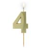 Obrazek dla: Złota satynowa świeczka urodzinowa z cyferką "4" 5,9 cm + podstawka 1szt