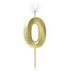 Obrazek dla: Złota satynowa świeczka urodzinowa z cyferką "0" 5,9 cm + podstawka 1szt