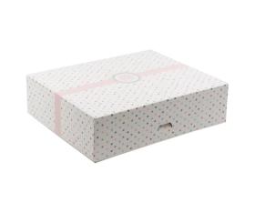 Obrazek dla: Pudełko cukiernicze KROPKI na ciasto ciastka 250x210x70mm 20szt.