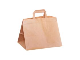 Torba papierowa klockowa z uchwytem płaskim CATERING BRĄZOWA 320x220x250 mm 250szt.