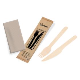 Obrazek dla: Zestaw sztućców drewnianych Konfekcja Nóż Widelec Serwetka 60kpl