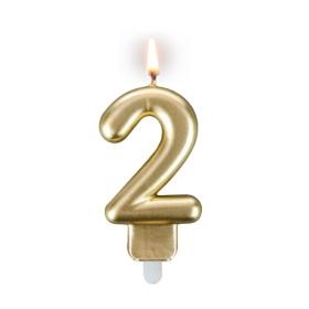 Obrazek dla: Świeczka cyferka "2" 7,5cm złota+ podstawka 1szt