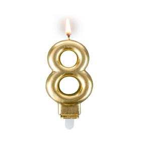 Obrazek dla: Złota świeczka urodzinowa z cyferką "8" 7,5cm + podstawka 1szt