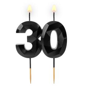 Obrazek dla: Świeczka diamentowa CZARNA "30" 5,7cm 1szt