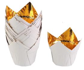 Obrazek dla: Papilotki Forma do muffinek tulipan ZŁOTO BIAŁY 50x70 mm 50 szt.