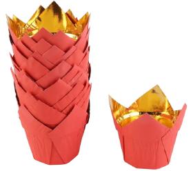 Obrazek dla: Papilotki Forma do muffinek tulipan ZŁOTO CZERWONY 50x70 mm 50 szt.
